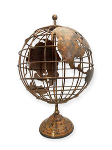 Globe terrestre classique en laiton Art Déco, design artisanal écologique, 8 pouces, pour bureau, avec les monuments de la planète Terre - Product Image 3