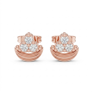 Boucles d'oreilles clous en or rose plaqué diamant pour femme, trois pierres rondes taille brillant, luxe - Product Image 1