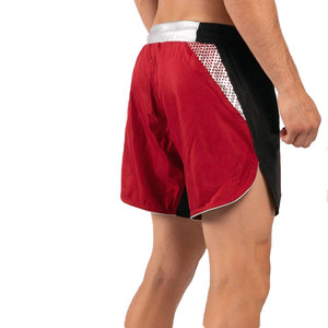 Shorts de sport pour hommes à blocs de couleur, taille mi-haute, élastiques, respirants, avec empiècements géométriques, rouge, noir, blanc - Product Image 5