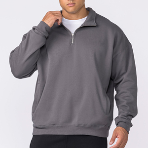 Sweat-shirt de luxe avec logo personnalisé, en coton mélangé épais, col montant, pull à quart de zip pour homme - Product Image 1