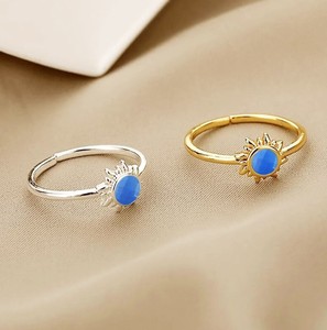 Minimalist 6 MM Blue Chalcedony Gemstone Sunburst <b>Rings</b> - Gold Plated <b>Adjustable</b> <b>Ring</b> for Women Jewelry - Product Image 6