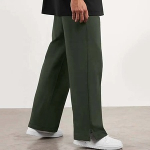 Men's Straight Fit Olive Green Cotton <b>Trousers</b> Elastic Waist Casual Autumn Wear Breathable Woven Fabric - Product Image 2
