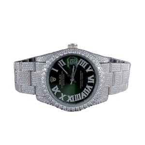 นาฬิกาผู้ชาย VVS เพชรหน้าปัดสีเขียว41มม. ชุบทองสีขาวสแตนเลสสุดหรูของขวัญวันเกิดสำหรับเขา - Product Image 1