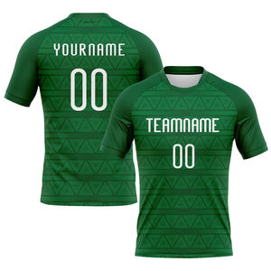 Uniforme de Voleibol Sublimado Geométrico Verde Kelly y Blanco de Poliéster de Alta Calidad y Diseño Único para Equipos con Nombre y Logotipo para Hombres - Product Image 2