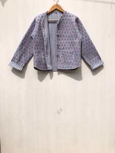 Nueva Chaqueta Reversible Acolchada de Algodón Tejido Transpirable con Estampado a Rayas y Estampado a Mano, Ideal para Fiestas, Regalo para Mujer, Venta al por Mayor - Product Image 6