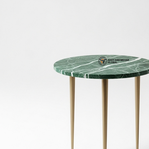 Luxury <b>Round</b> Green Top <b>Stool</b> with Gold Tripod Legs Modern Emerald Stone Accent Side Table for Living Room School & Entry - Product Image 3