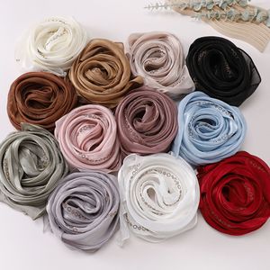 Hijab scintillant pour femmes, châle d'été léger et tendance en modal et soie froissée avec organza orné de strass - Product Image 4