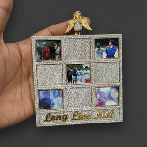 Colgante Conmemorativo Personalizado con Foto, Amuleto de Ángel, Marco para Múltiples Fotos, Chapado en Oro, con Moissanita, Colgantes de Lujo - Product Image 1