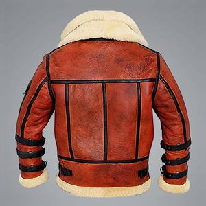 เสื้อแจ็คเก็ตบอมเบอร์บี3 สีแทนสำหรับผู้ชาย  ปกขนสีครีม  เสื้อโค้ทขนแกะสำหรับฤดูหนาว  หนังแกะแท้  บุขนแกะอุ่น  สไตล์นักบิน - Product Image 2