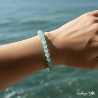 Bracelet de perles rondes en aquamarine AAA fait main – Bracelet extensible en pierres précieuses polies pour hommes et femmes