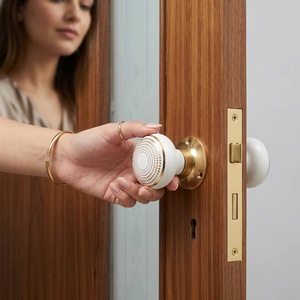 Round Porcelain Cabinet <b>Knob</b> with Gold Trim Modern Design Durable Eco-Friendly for Kitchen Furniture Handle - Product Image 2