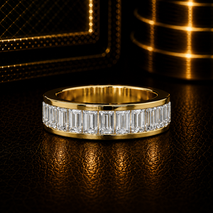 Trendy 14K Pure Gold Baguette Cut Lab Grown Diamond Half Eternity Band Channel set Engagement Band For Women <b>Men</b> Fashion Jewelry - Product Image 1
