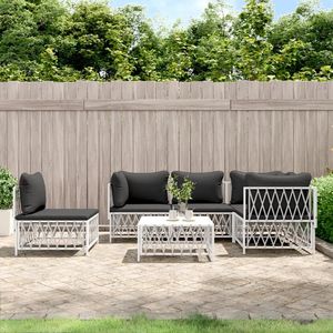 Ensemble de salon de jardin blanc avec coussins gris foncé - Product Image 1