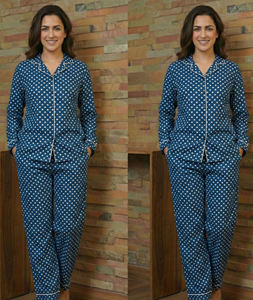 ชุดนอนผ้าฝ้ายพิมพ์ลายดอกสีครามสำหรับผู้หญิง ขายส่งจากอินเดีย - Product Image 3