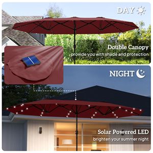Ombrellone da Giardino Bifacciale da 4,3m con Luci Solari a LED, Base in Poliestere Rosso Vino per Cortile, Raggio di 3m - Product Image 4
