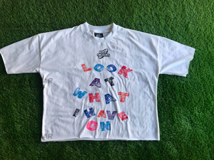 <b>White</b> Short Sleeve T-Shirt With Colorful Letter Print O-Neck Casual Style Loose Fit Crop Top Style - Product Image 1