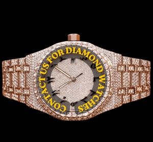 Reloj de Cuarzo de Moda con Moissanita, Acero Inoxidable, Dos Tonos, Esfera con Números Arábigos, Diseño de Brazalete Totalmente Adornado con Piedras, Resistente al Agua para Hombre - Product Image 1