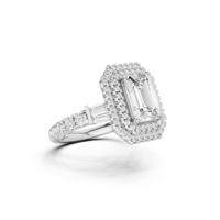 Anillo de Diamantes con Certificación IGI, Diseño de Joyería Nupcial para Mujer, Anillo de Lujo con Corte Esmeralda y Doble Halo, Oro de 14 Quilates, 2 Quilates