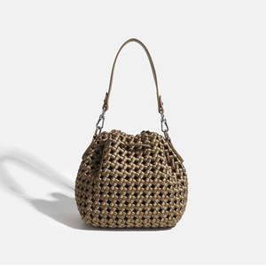 Woven Bucket <b>Bag</b> <b>Drawstring</b> Crossbody Handbag Shoulder Purse for Daily Travel - Product Image 3
