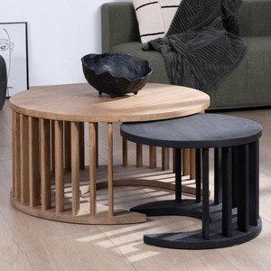 Vandana Golden Vision set of two round coffee tables in <b>sandblasted</b> brown and black mango wood - Product Image 1