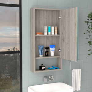DEPOT E SHOP Armadietto per medicinali a porta singola grigio chiaro con due ripiani interni e un ripiano esterno per riporre oggetti in bagno - Product Image 4
