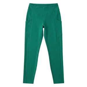 Leggings vert émeraude avec poche, taille haute, longueur intégrale, tricotés en spandex et polyester, respirants, séchage rapide, vêtements de sport pour femmes - Product Image 5