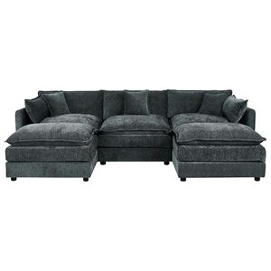 Divani da Soggiorno Grigi a Tre Posti con Due Poggiapiedi 2018 - Product Image 1