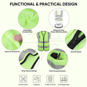 <b>Construction</b> Safety Reflective Safety Vests for Men Women High Visibility Vest with Pockets Mesh Fabric Apparel Neon <b>Work</b> Vest - Product Image 3