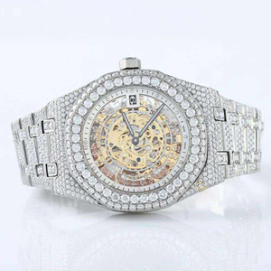 Reloj de Pulsera de Lujo Automático de Acero Inoxidable con Esfera de Esqueleto Iced Out de Diamantes y Moissanita, Estilo Hip Hop Premium de EE. UU. - Product Image 5