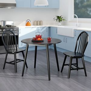 Moreno 3 pezzi nero foglia goccia tavolo da pranzo Set con Windsor sedie per la sala da pranzo di casa - Product Image 6