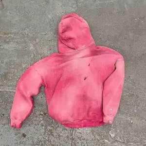Sweat à capuche oversize rose tie-dye unisexe en coton molletonné décontracté, couleur dégradée automne, service OEM - Product Image 2
