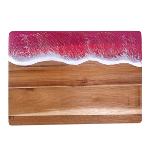 Tabla de cortar rectangular de resina y madera de acacia estilo empalmado para carne, pan, frutas, queso y ensalada - Product Image 1