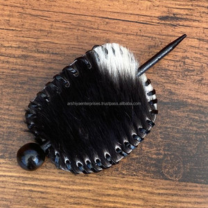 2025 haute qualité en gros peau de vache cheveux Barrette avec bâton en bois cheveux curseur broche pince pour femmes à la main cheveux accessoires - Product Image 2