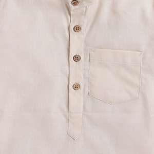 Polka Tots Half Sleeve Short Kurta Floral Patch et roll over loop - Cream - Product Image 3