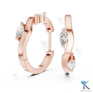 Boucles d'oreilles créoles Huggie en or massif 14K, style Bypass, avec diamants CVD de laboratoire, taille Marquise, bijoux de luxe pour femme - Product Image 5