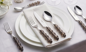 Smoky <b>Crystal</b> Bead <b>Mirror</b> Flatware Set <b>With</b> Grey <b>Crystal</b> Beaded Handles High <b>Mirror</b> Polish Dishwasher Safe For Wedding And Hotel - Product Image 6