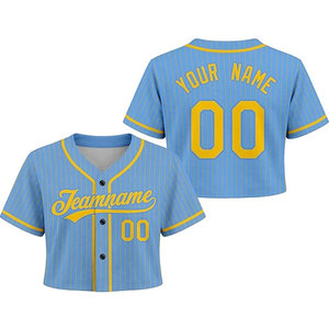 Maillot de baseball court personnalisé pour filles, maillot de softball personnalisé pour jeunes avec nom, numéro et logo imprimés, durable, bleu clair et jaune - Product Image 1