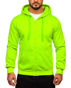 Sudadera con capucha de forro polar para hombre, con cremallera, verde neón, informal, holgada, de manga larga, con logo frontal, para invierno - Product Image 5