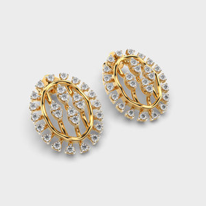IGI Certified Lab Grown Diamond Round Halo Stud <b>Earrings</b> 9K Yellow / White / Rose Gold Multi-Row Designer Cluster <b>Earrings</b> - Product Image 3