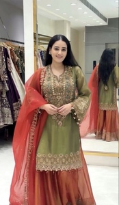 Womens Ethnic Wear Sharara Suit in Glass <b>Silk</b> <b>Fabric</b> with Stylish Kurta Flared Sharara Bottom for Special Occasions - Product Image 6