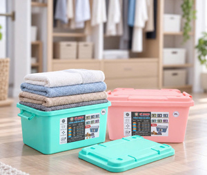 Caja de Almacenamiento de Plástico Grueso Pastel de 35L con Tapa con Cierre, Apilable, Organizador de Juguetes y Ropa, Contenedor para Hogar, Oficina, Escuela, Almacén - Product Image 1