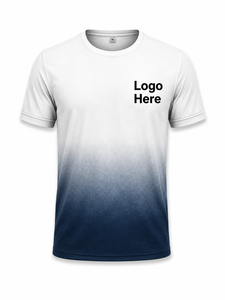 Men's O-Neck Gradient Color Short Sleeve T-Shirt Regular Fit Knitted Casual Front Logo Design Solid Pattern - Product Image 2