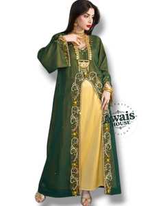 Regular Fit <b>Plus</b> <b>Size</b> Lightweight Georgette Beaded Handmade Flared Hem Floor Length High Neck Long Sleeve <b>Kaftan</b> Wedding Ramadan - Product Image 2