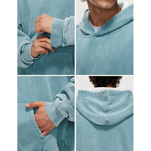 Sudadera con Capucha Azul Cielo Pastel, Estilo Vintage, Lavado Ácido, Corte Holgado para Hombre, Sudadera de Algodón Desgastado, Personalizable para Gimnasio - Product Image 3