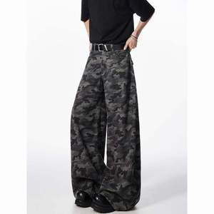 Vintage Hip Hop Camouflage Patchwork <b>Jeans</b> Woolen Fabric Button Detail Mid Waist Casual Pants Eco-Friendly Winter Spring - Product Image 4