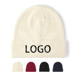 Unisex Solid Color Knitted Beanie <b>Hat</b> 100% Acrylic Winter Casual Warm Outdoor for Children 3D Embroidery for Red Black <b>Navy</b> - Product Image 1