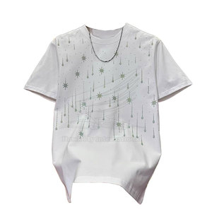 Camiseta de Algodón 100% con Pedrería, Transpirable, de Manga Corta, Cuello Redondo, Corte Regular, Ropa de Verano de Alta Calidad para Hombre - Product Image 3