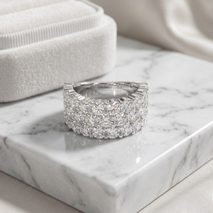 4.80CTW Round Cut Pave Set Triple Row <b>Statement</b> <b>Ring</b> - Product Image 2