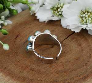 Handmade 925 Sterling Silver Multi-Stone Kingman Blue Turquoise Cluster <b>Adjustable</b> Statement Boho Vintage Opaque Gemstone <b>Ring</b> - Product Image 4