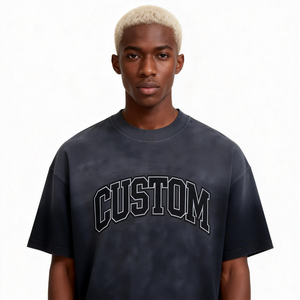 T-shirt en coton délavé pour homme, coupe oversize, col rond, style streetwear décontracté, tendance du marché américain - Product Image 2